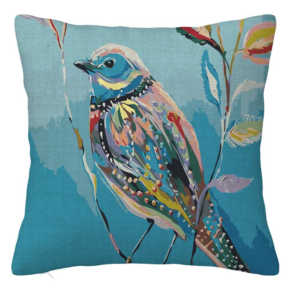 Branch Bird Flower Linen Pillowcase Sofa Cushion Cover Home Decoration Can Be Customized for You 40x40 50x50 60x60 45x45