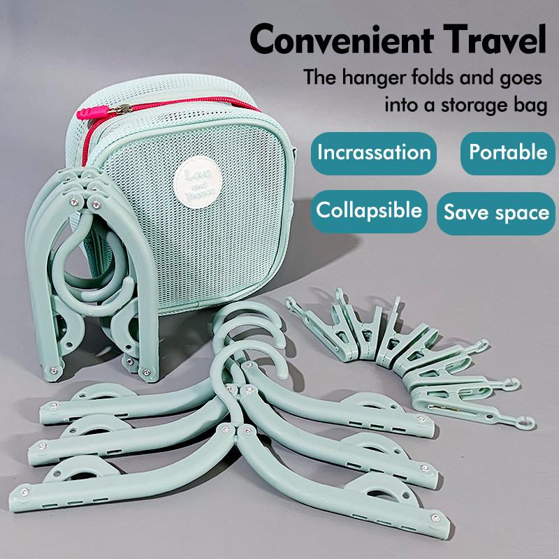 Portable Travel Collapsible Plastic Clothes Hanger With Storage Bag For Suitcase And Dorm Use