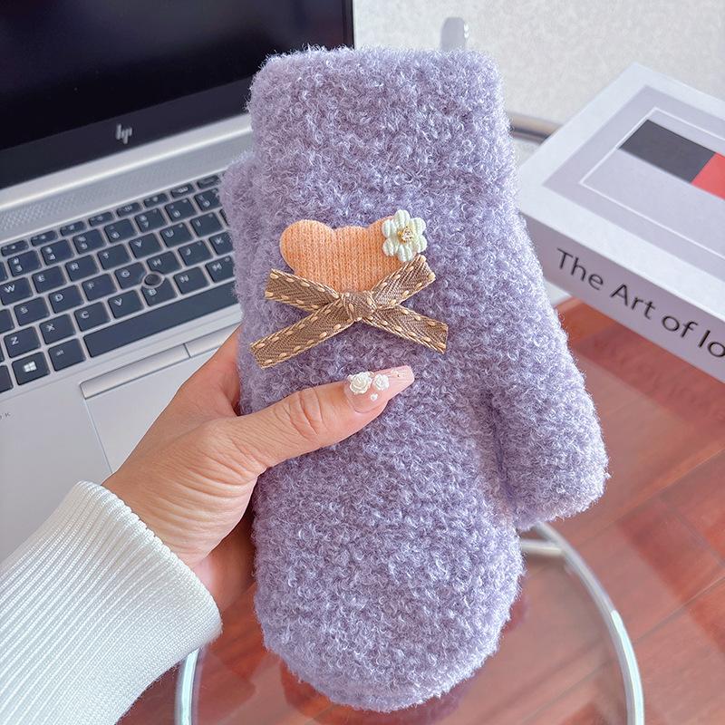 

All-inclusive mittens, women s velvet and thickened winter adult student cycling to keep warm and cold-proof wool knitted full finger