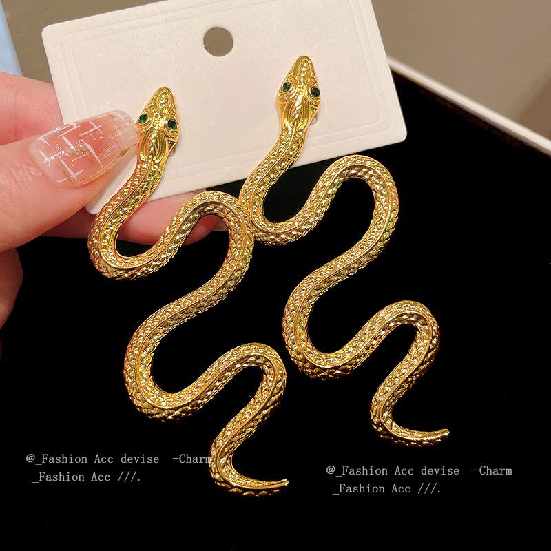 Silver Needle Diamond Metal Serpentine Earrings Personality Exaggerated Design Sense Earrings Niche Fashion Temperament Earrings Women