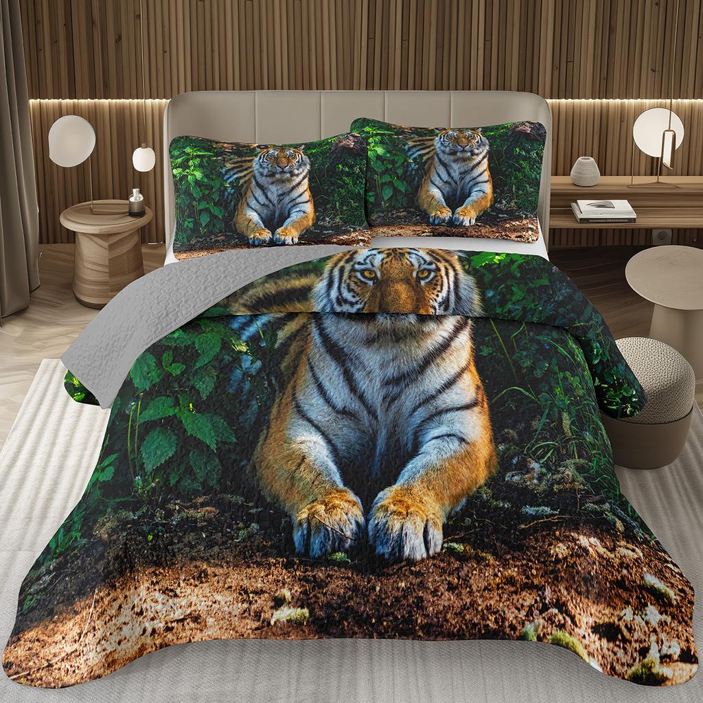 Tiger Quilt Set Twin King Size Wild Animal Tiger Bedspread for Adult Women Wildlife Print Bedding Western Farmhouse Coverlet Set