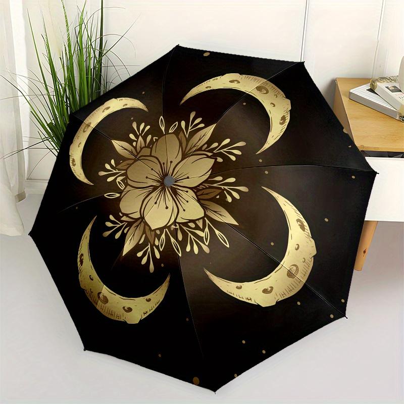 Golden Moon Phases and Floral Mandala Wall Art PrintUmbrella, Portable 3-Fold Umbrella for Men & Women,Christmas Gift ES109