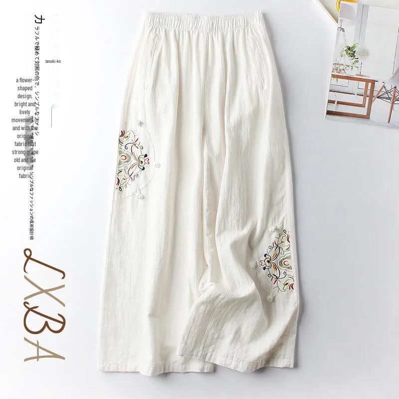 

Женские ретро этнические вышитые брюки с широкими штанинами - Хлопок и лен, Приталенный крой длиной девять точек, Идеально подходят для весны/лета. 4XL