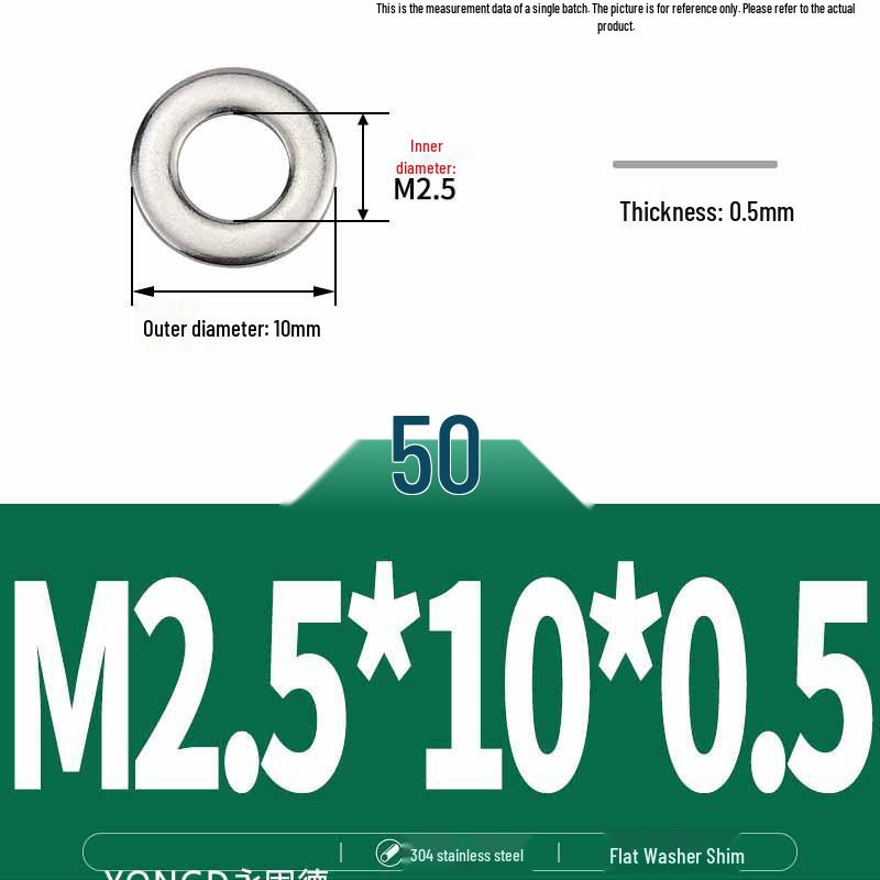 304 Stainless Steel Thickened Flat Washer / Ultra-thin Metal Gasket, Sizes M1.6-M10
