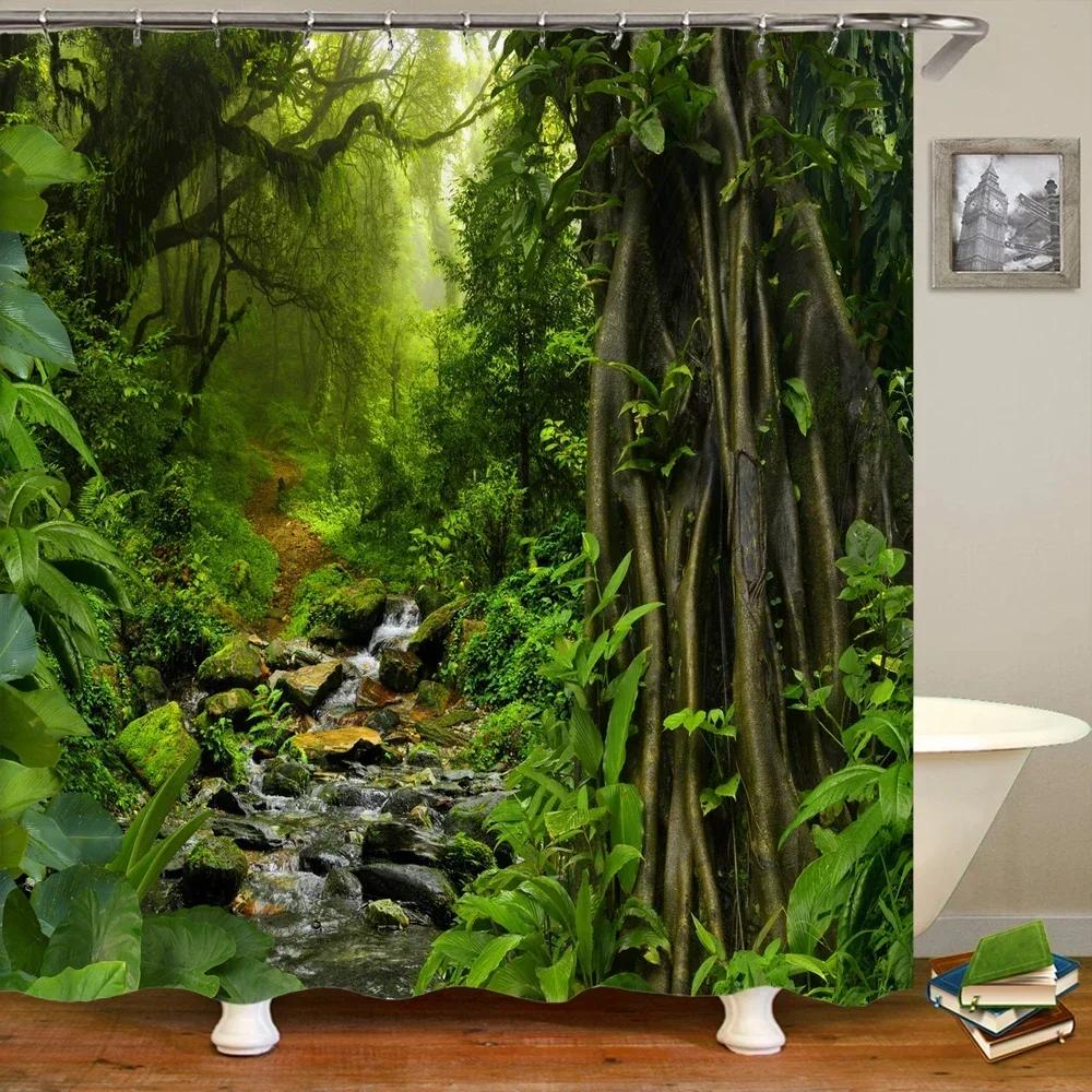 Forest Natural Scenery Shower Curtains 3d Printing Bath Curtains Polyester Washable Fabric With Hooks Home Decorative Screen