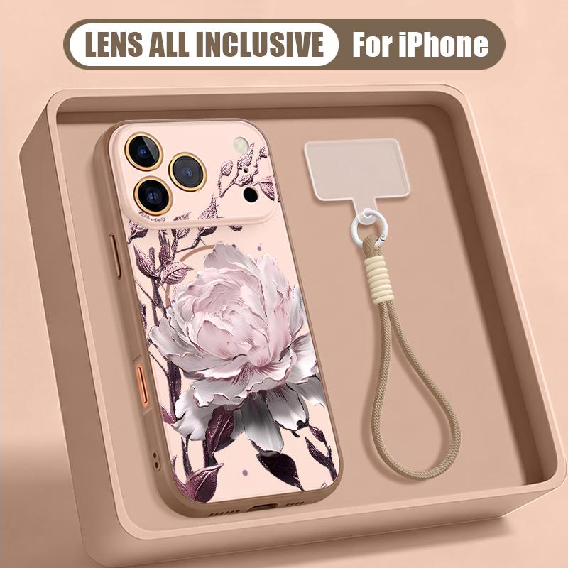 Peinture à l'huile Imprimé Floral Étui avec Dragonne Pour iPhone 17 Pro Max iPhone 16 15 14 13 Pro Max Magnétique Pour Magsafe Hybride TPU+PC Housse Mate