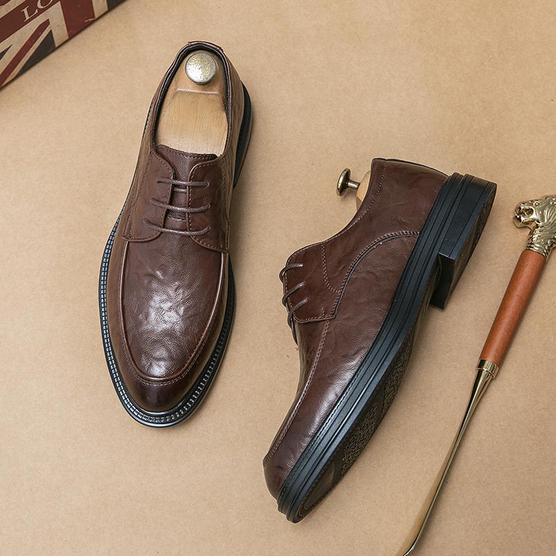 

2025 new foreign trade autumn and winter leather shoes hand scratching business dress leather shoes leather shoes 44 коричневий