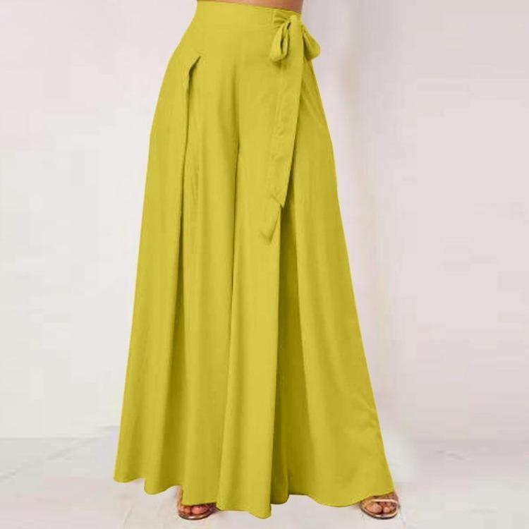 Womens Loose Wide Leg Pants Casual Elastic Culottes Spring Summer Lace Up Multi Size Optional