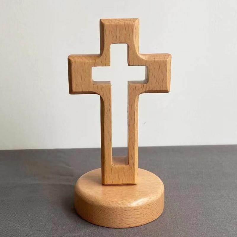 Wooden Cross Crafts Desk Ornaments Beech Wood Cross Wood Carving Table Decor Christian Cross Decoration Christmas Jesus Christ