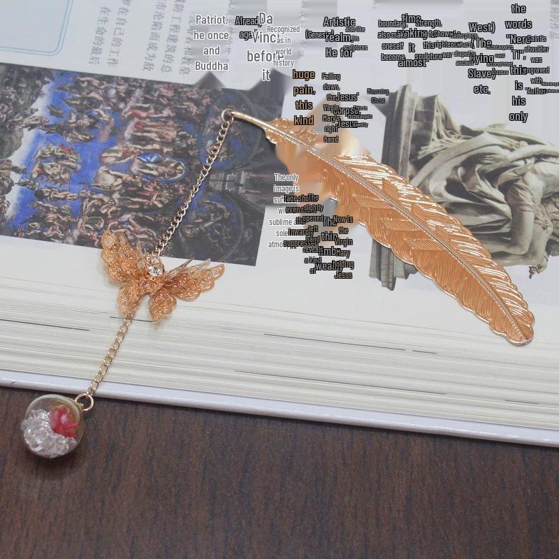 Chinese Cross-border Metal Feather Bookmark: Classical Leaf Vein Design, Creative Stationery, Ancient Style Cultural Gift