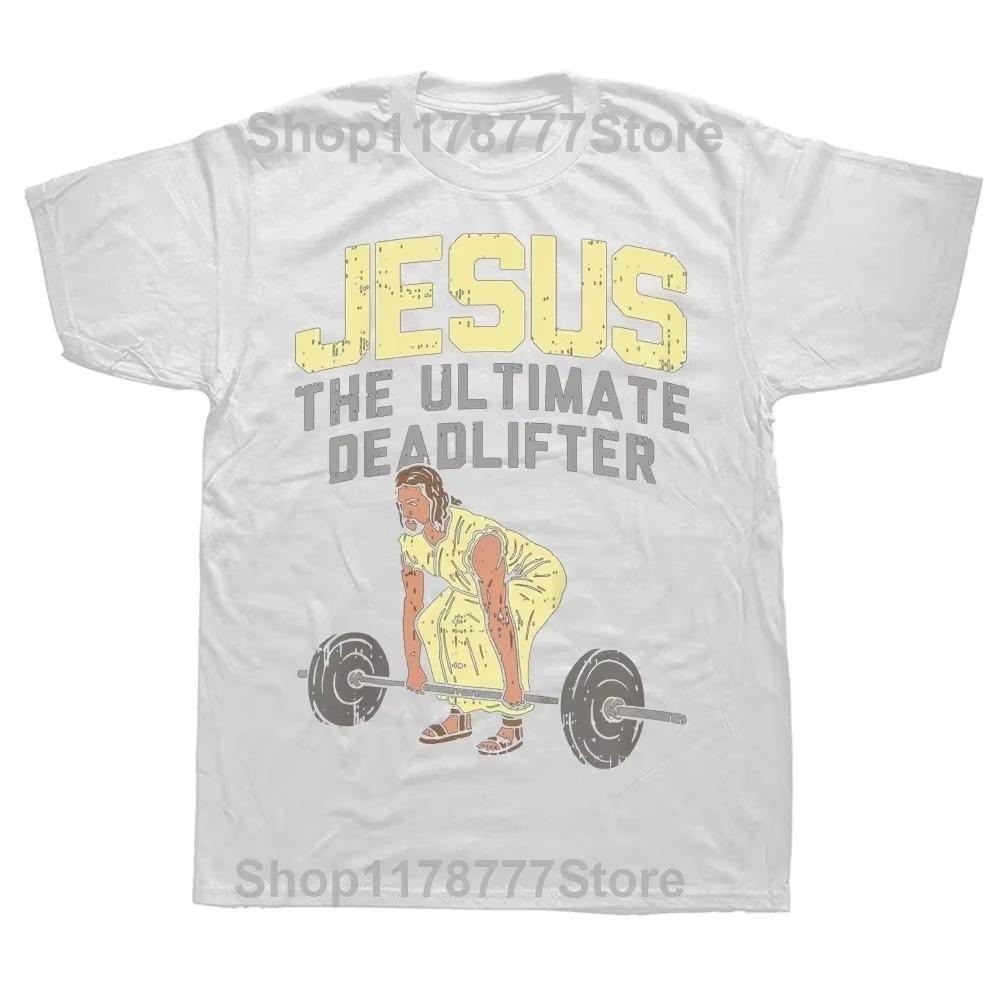 

Deadlift Jesus Weightlifting Funny Gym T Shirts Graphic Streetwear Short Sleeve Birthday T-shirt Mens Clothing XXXXXL білий