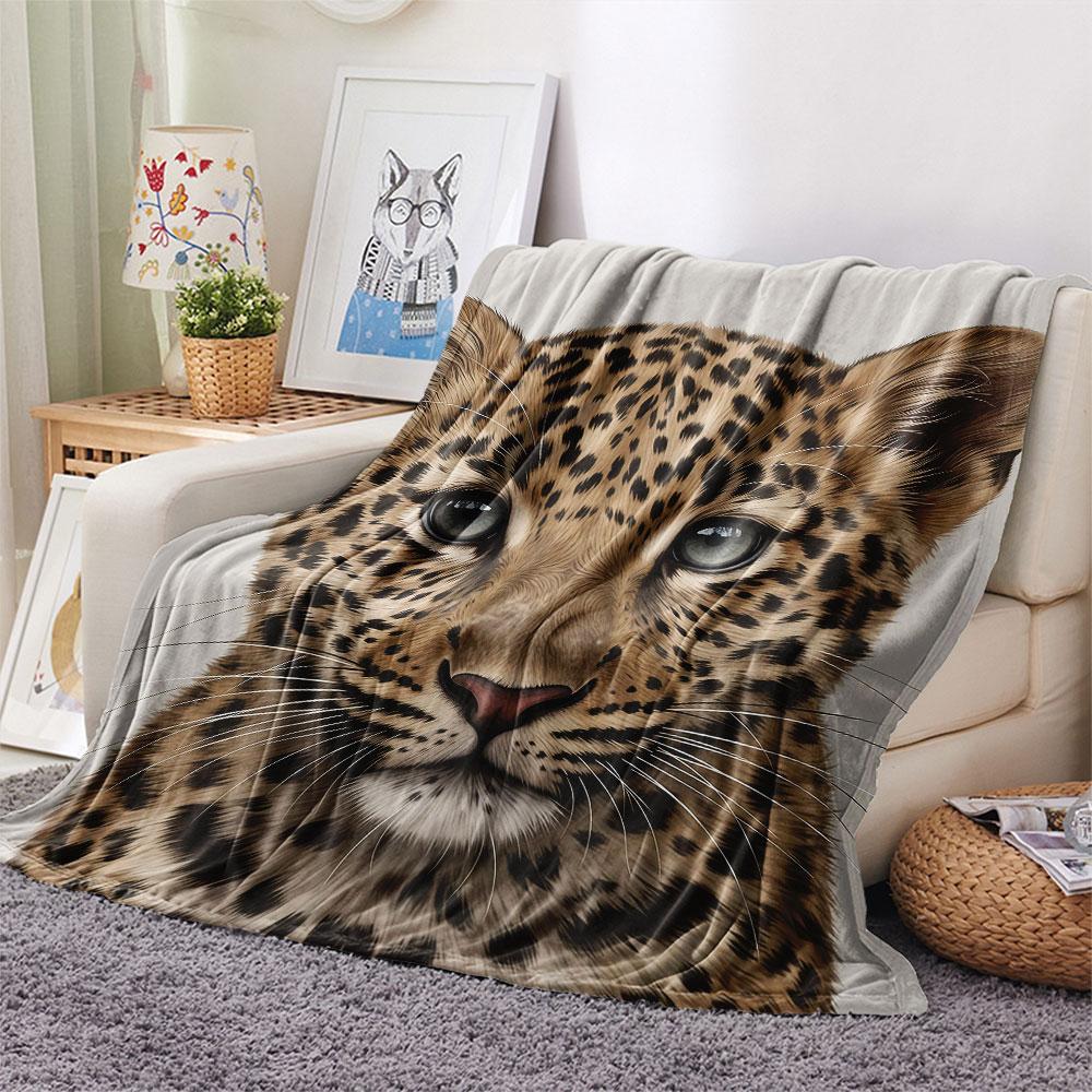 1PC Leopard Cub CloseUp Graphic Print Flannel Blanket High quality All Seasons for Lunch Break Warmth and Comfort Gifts Halloween Gifts