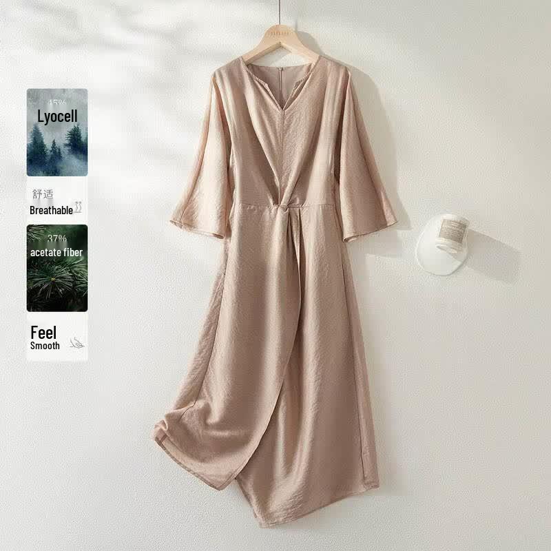 IHIMI Women s Tencel Acetate Elegant Midi Dress M