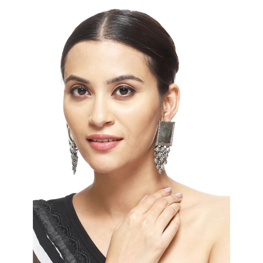 Oxidised Boho Stud Earrings Color-Silver,Silver-Plated Adults-Women