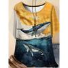 Women's 3D Whale Full Print T-Shirt - Casual Short Sleeve Crew Neck Top