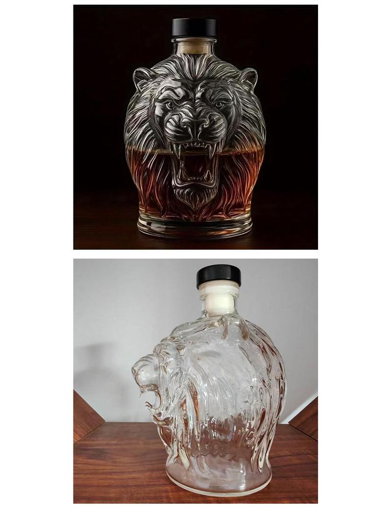 Caraffa Infusore Whiskey 'Lion's Roar' Transfrontaliera con Design a Testa di Leone