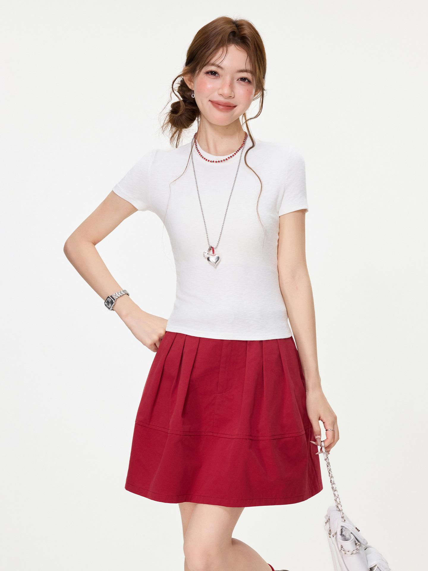 

Versatile white round neck front shoulder short-sleeved T-shirt spring and summer new temperament slim-fitting and thin XL білий
