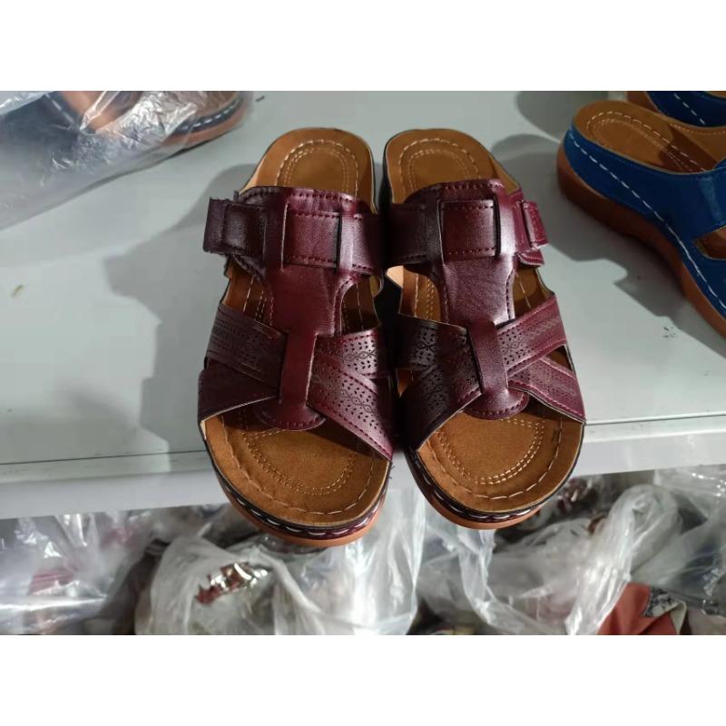 

2025 Plus Size Women s Casual Summer New Design Hollow Mesh Sandals With Thick Sole And Slanted Heel Climate-Responsive Outerwea 43 бордовий