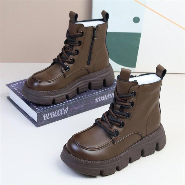 Popular Thick-soled British Martin Boots for Women's Autumn and Winter 2025 New Soft-soled Non-slip Cotton Shoes To Increase Height and Thin Fried St