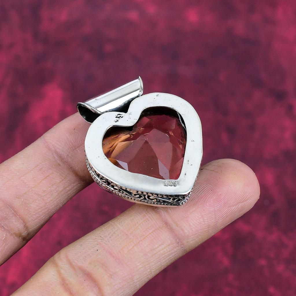 Morganite Pendant, Handmade Gemstone 925 Solid Sterling Silver Pendant Antique Jewelry, For Engagement Gift