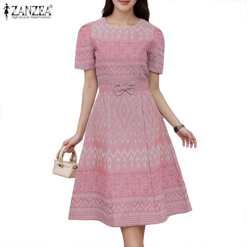 ZANZEA Women Casual Round Neck Summer Short Sleeve Print Dress