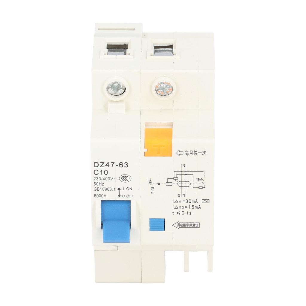 Circuit Breaker Mini MCB 1P+N 10A 230V 400V 30mA 6000A Breaking Capacity for Home
