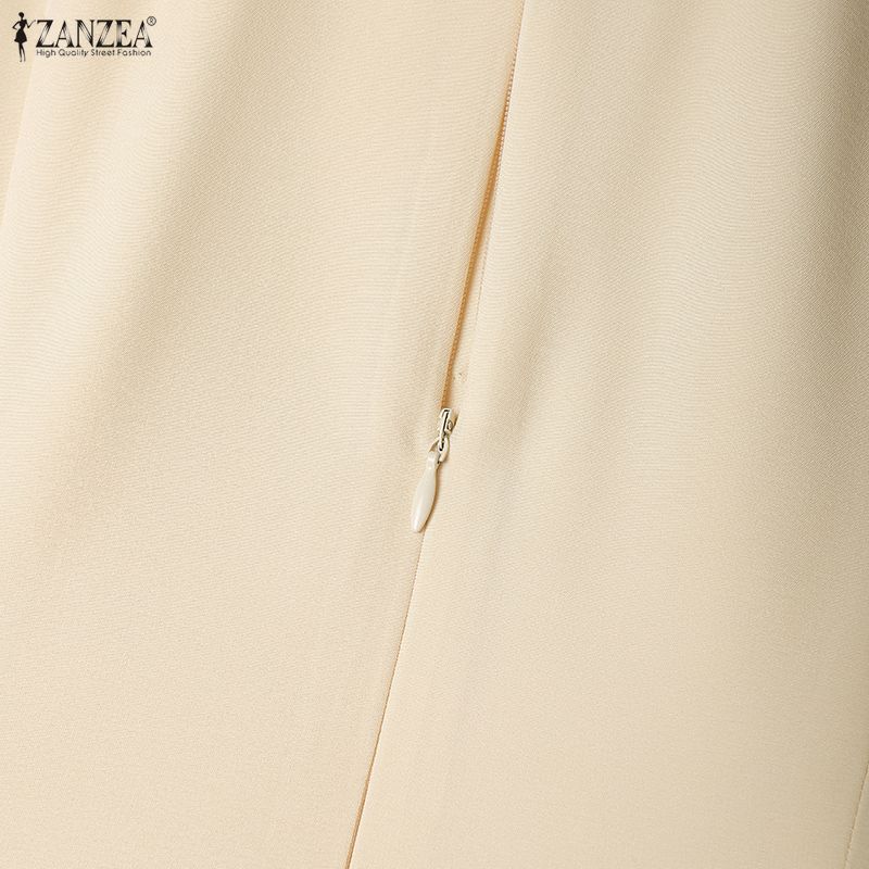 ZANZEA Women Stand Collar Summer Casual Short Sleeve Patchwork Lace Dress