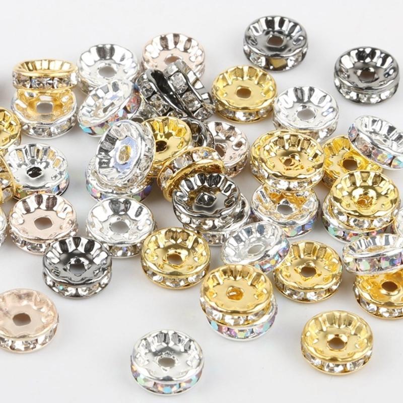8mm Rhinestones Spacer Beads Rondelle Loose Beads Crystal Bead Spacer for Bracelets and Necklaces In Jewelry Crafts