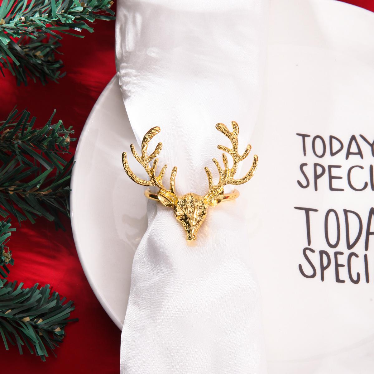 

New Christmas Elk Napkin Buckle Metal Napkin Buckle for 2025 Christmas Table Decoration Gold Napkin Holder Wedding Decoration