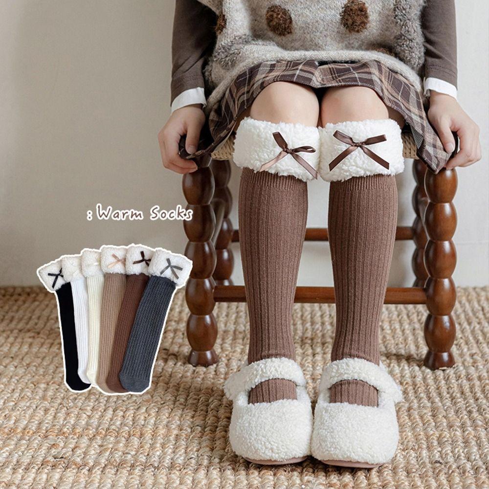 Autumn&Winter Plush Hosiery Cotton Bow Socks Harajuku Lamb Wool Stocking  Toddle