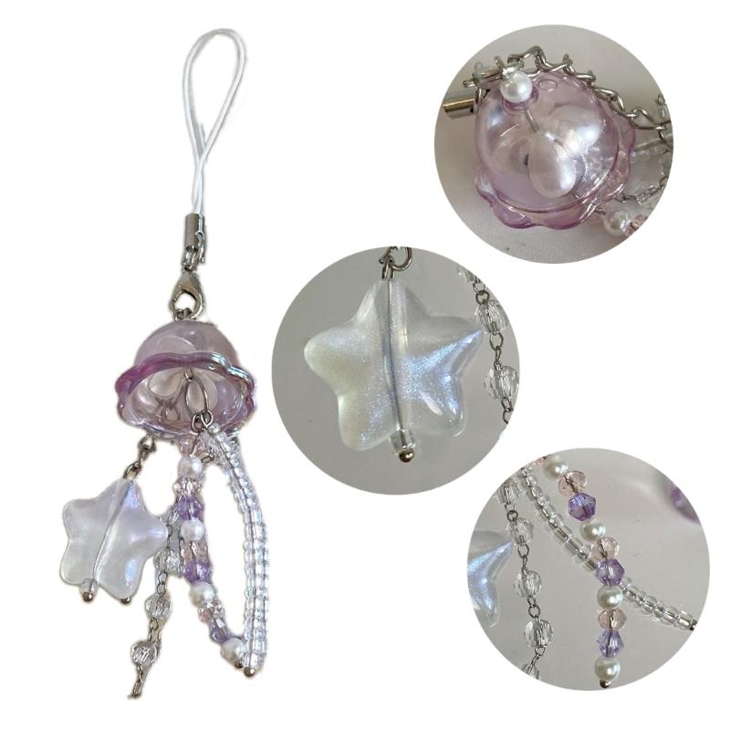 Cute Jellyfish Star Charm Phone Chain for Women Girls Handmade Beaded Keychain