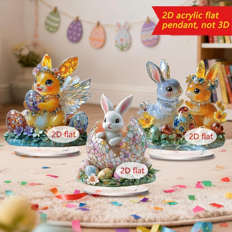 1PC Easter Cute Rabbit Decorations Colorful 2D Flat Acrylic Ornaments Bunny Eggs Desktop Easter Theme Home Decoration