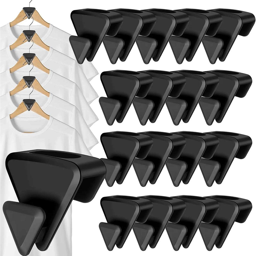 12/18/30pcs Ruby Space Triangle Multi-function Plastic Hanger Link Stackable Folding Hook Wardrobe Hanger Clothing Storage Rack