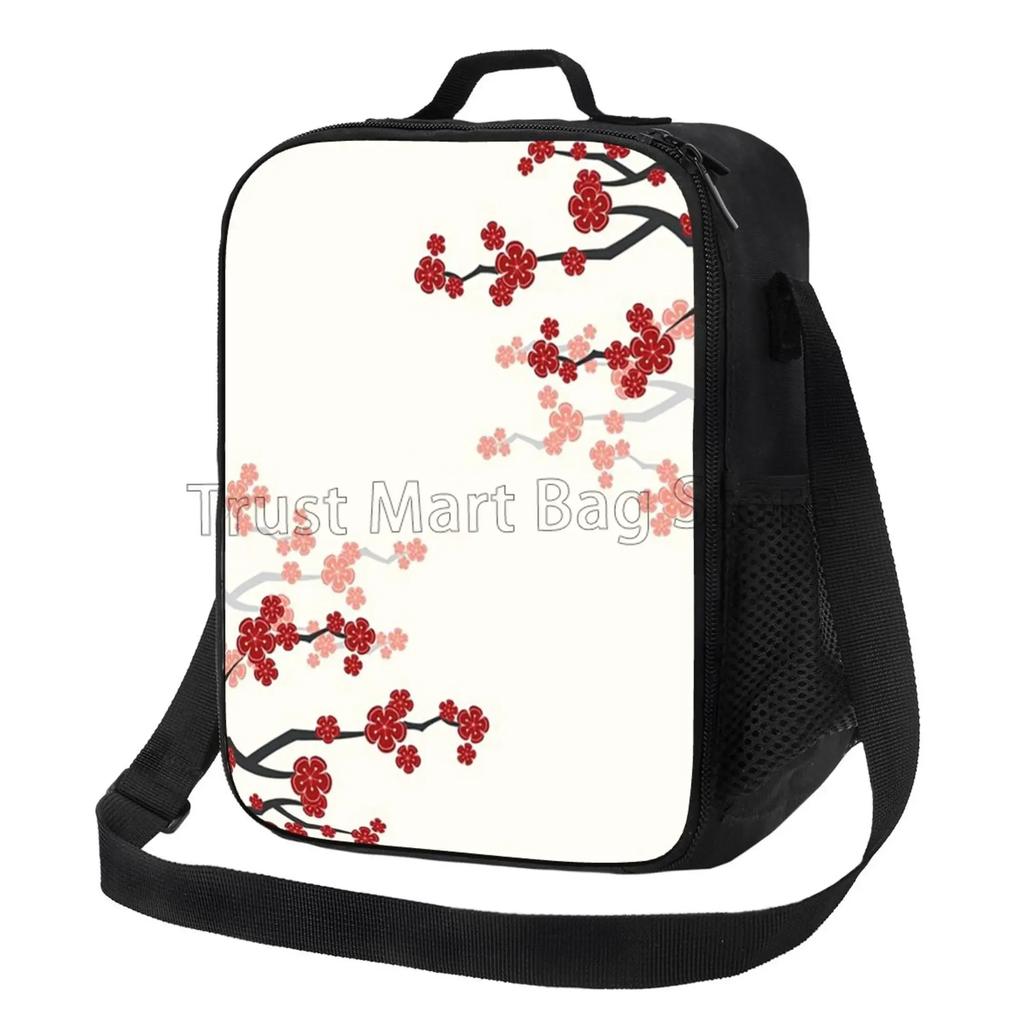 Sakura Japanese Cherry Blossom Insulated Lunch Bag with Shoulder Strap Portable Thermal Bento Tote Bag for Work Travel Picnic