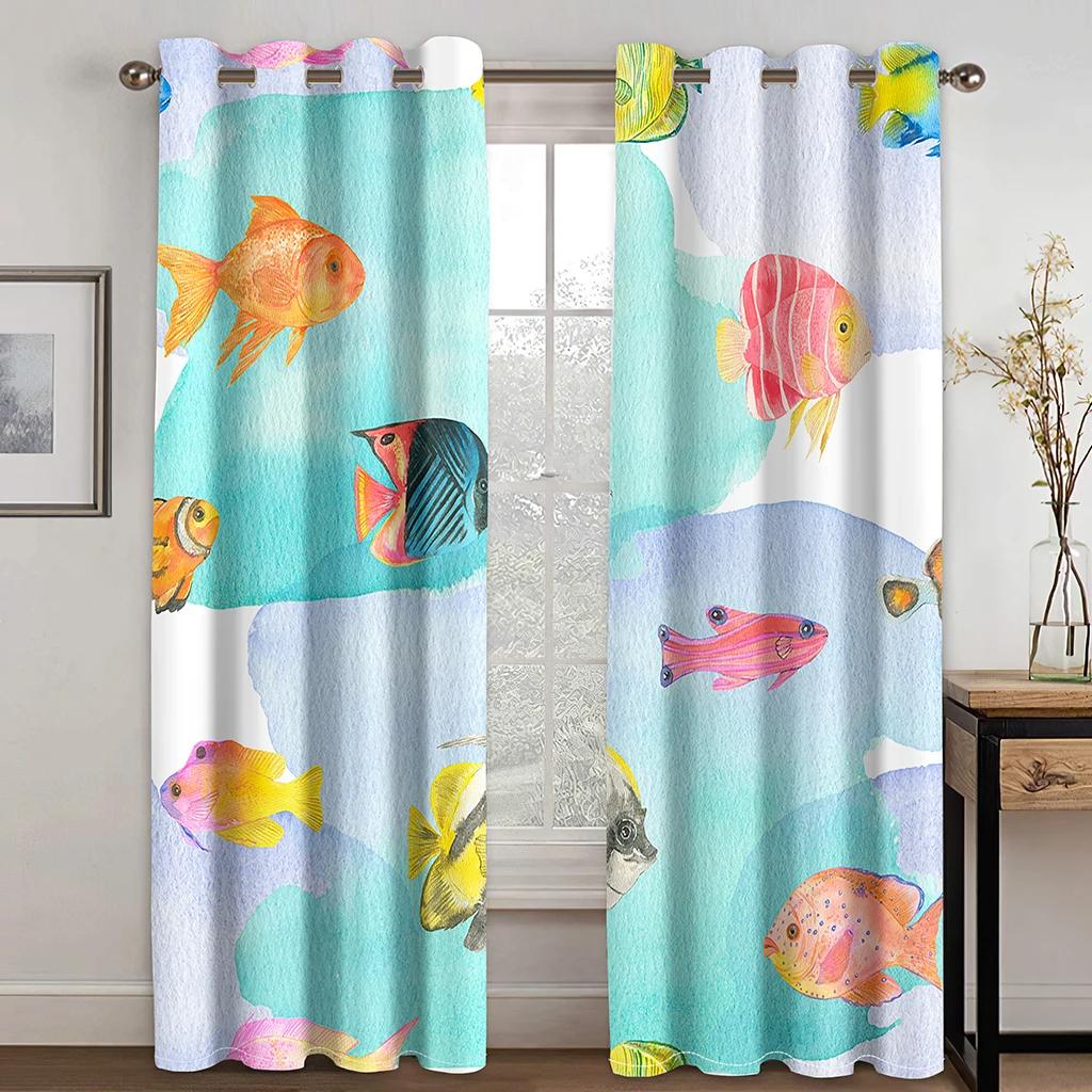Marine Animal and Plant Theme High Blackout Curtains Shell Pattern Thick Clackout Drape Various Styles Bedroom Home Curtain Hot