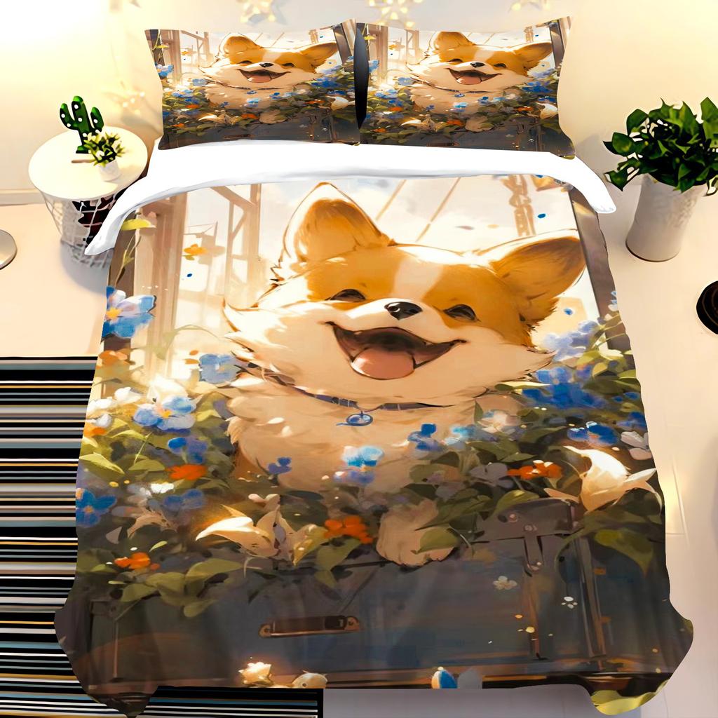 Cute Dogs Bedding Set for Children Bedroom Polyester Various Sizes Decor Ultra Soft Comfortable Cartoon Baby Set