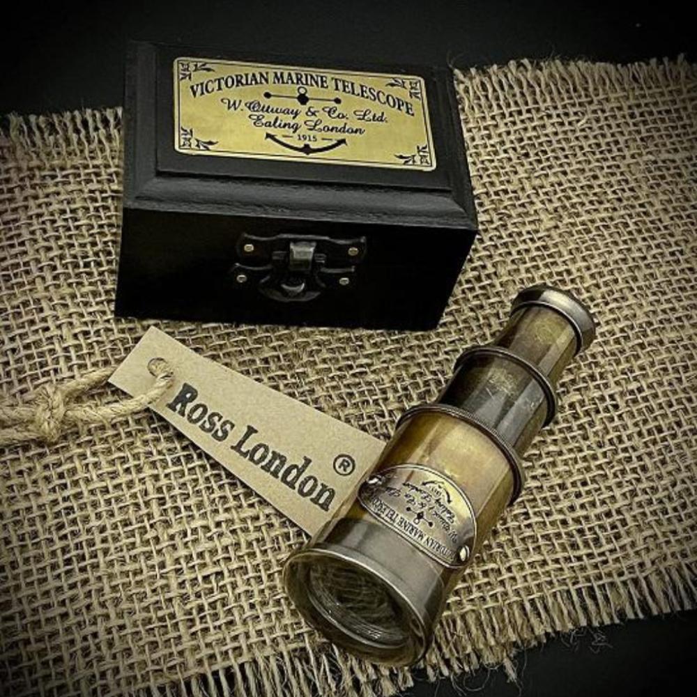 Brass Pocket Telescope - 15 Cm Antique Style Nautical Telescope with Wooden Box - Mini Victorian Hunter Steampunk Gift