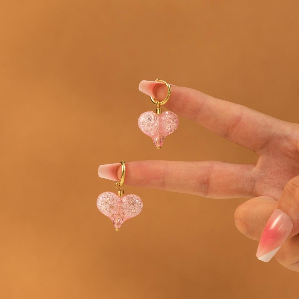 Pink Heartshaped Unique Hoop Earrings For Women Trendy European And Style American