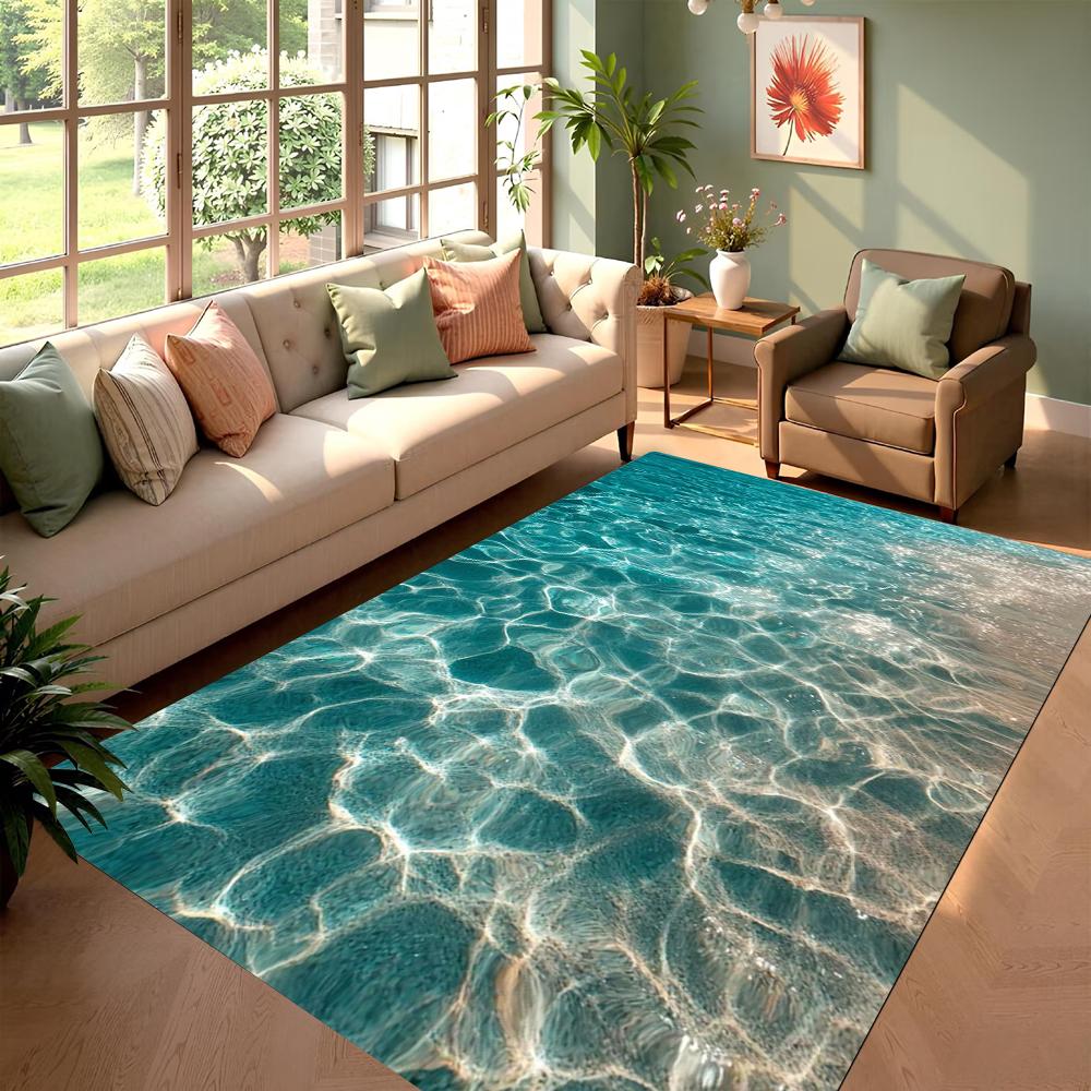 

3D Seaside Beach Element Carpet Summer Water Ripple Carpet Living Room Carpet Bedroom Bedside Non-slip Mat Home Decoration 40x60CM