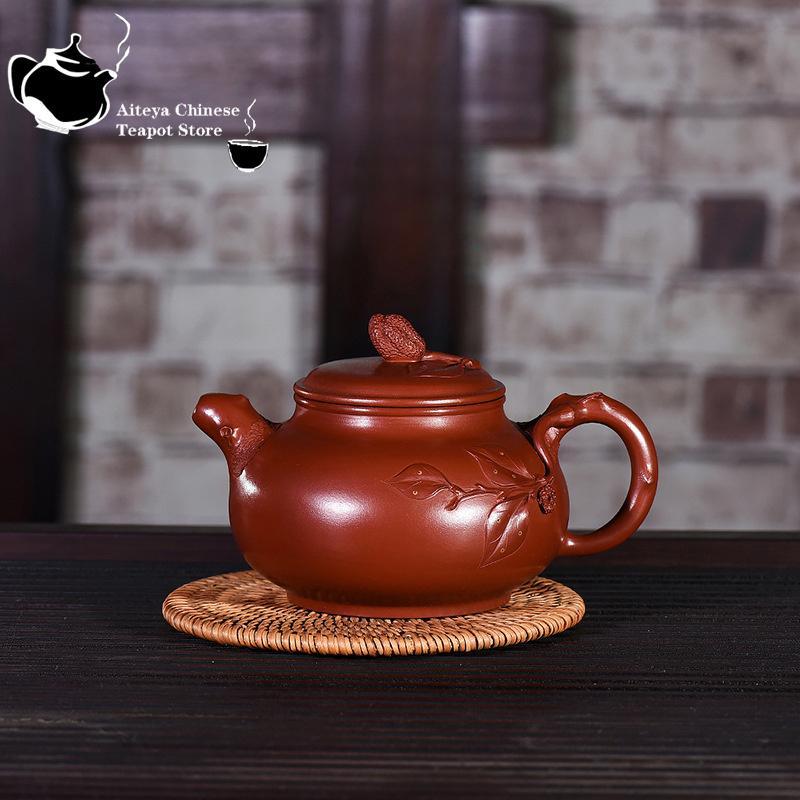 Chinese teapot Yixing Purple Clay Teapot Fully Handmade Dahongpao Pasted Flower Chayote Pot Kung Fu Tea Set Teapot 320ml