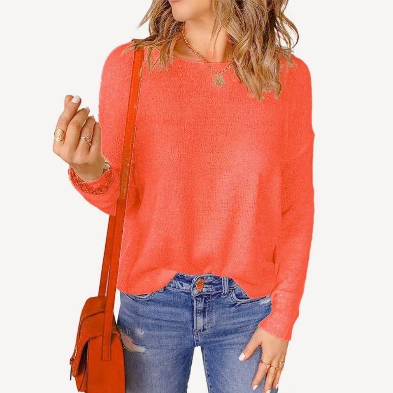 TIFICY Women's Fashion Casual Fall Winter Solid Color Print Long Sleeve O-Neck Sweaters