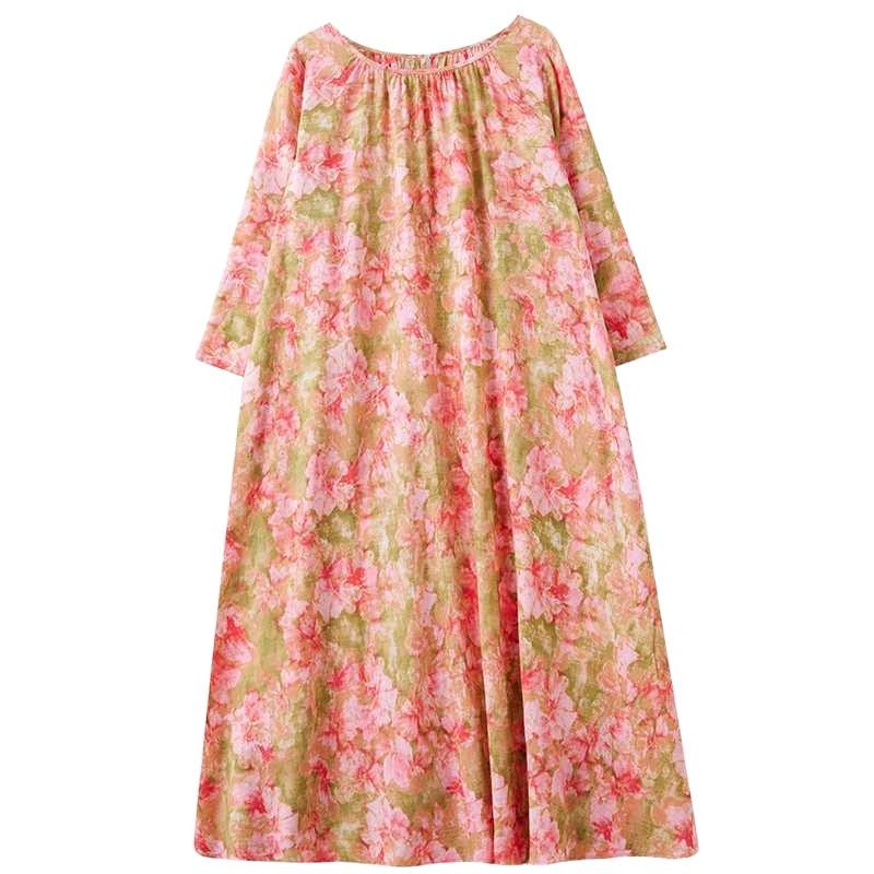 New Round Neck Minimalist Long Sleeve Extra Long Dress Vacation Style