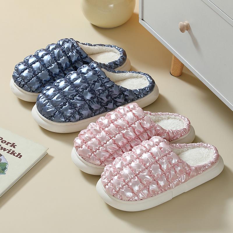 

2024 Winter New Warm Cotton Slippers Women Simple Casual Platform Soft Fluffy Furry Shoes Female Indoor House Couple Slides 36-37 зелёный