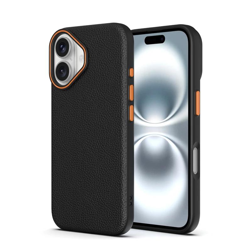 Luxury Business Lychee Pattern PU Leather Soft TPU Phone Case For iPhone 16 14 15 13 12 11 Pro Max 16Plus Shockproof Back Cover