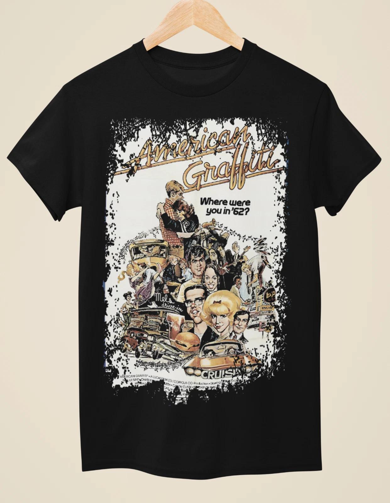 

American Graffiti - Movie Poster Inspired Unisex Black 100% Cotton T-shirt Mens Tees Top 4XL