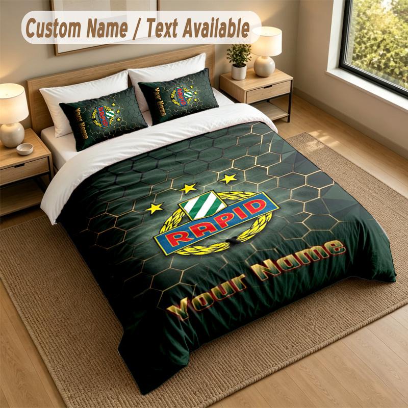 3Pcs Bedding Set Custom Name Text, 1 Sheet 2 Pillowcases Home Bed DecorRapid Wien FC