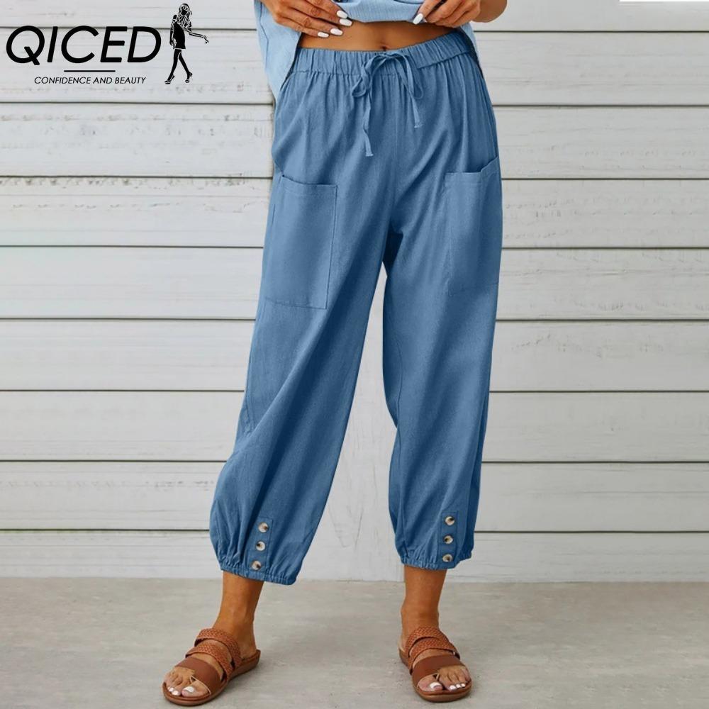 QICED 12 Color Women's Fashion Casual Solid Color Print Pants & Capris