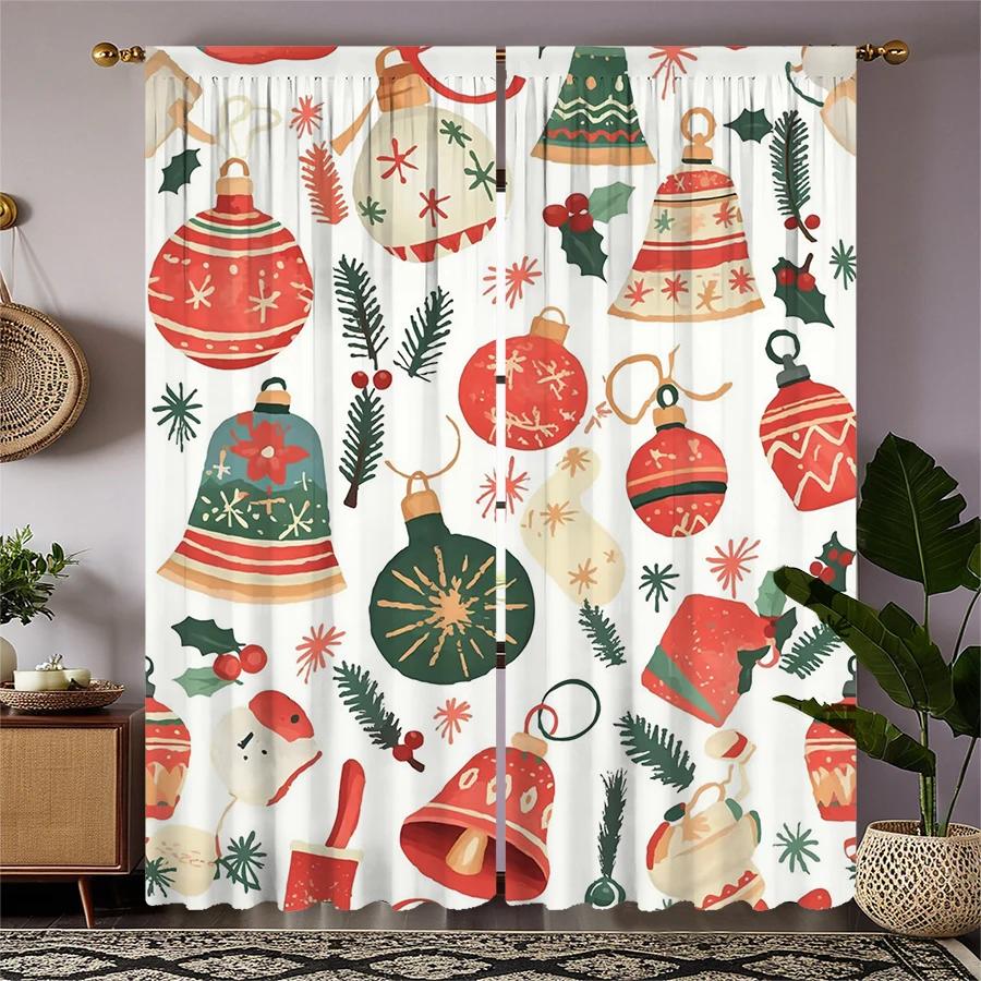 Christmas bell print curtains   pole bag curtains   Christmas decorations   daily home decorations   room decorations