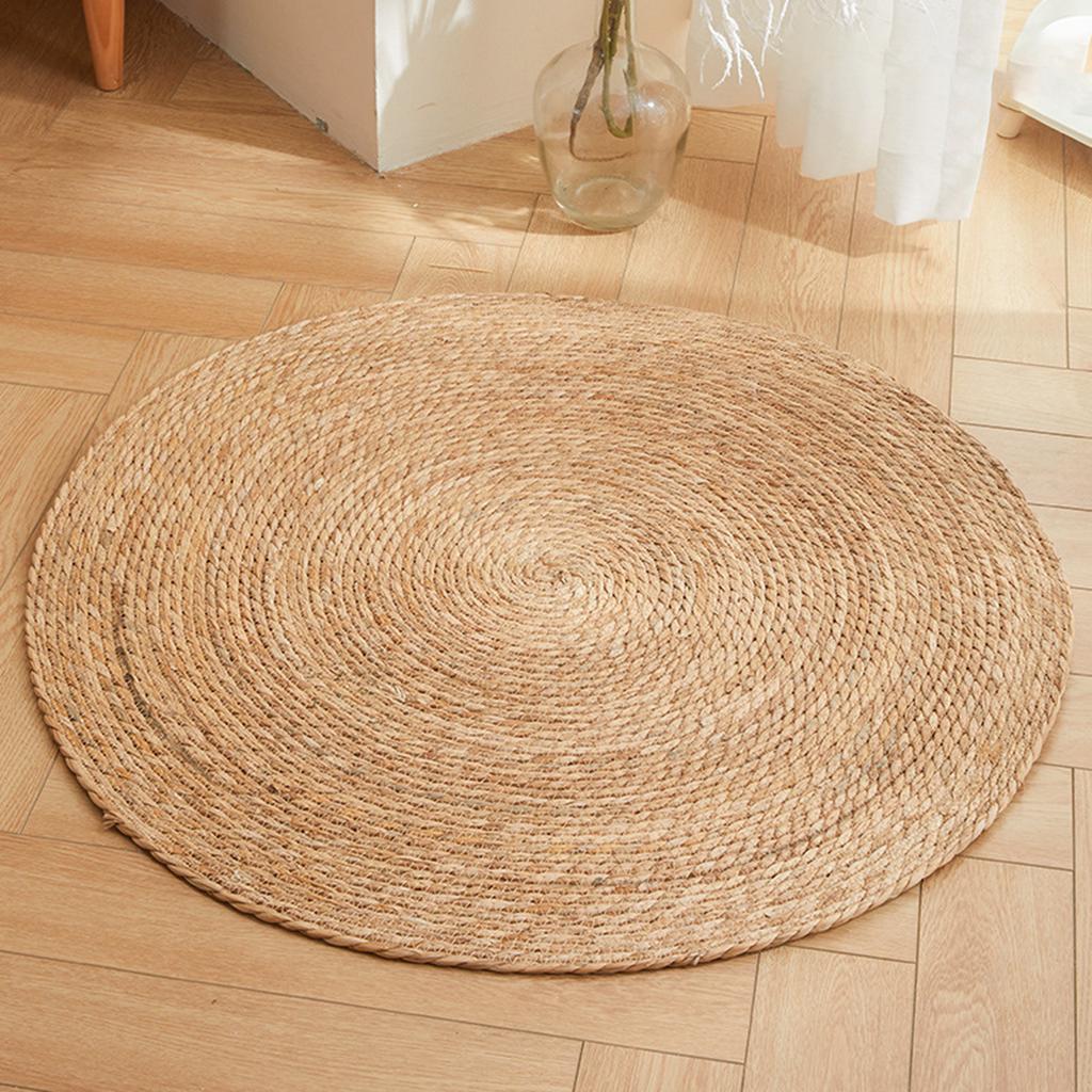 Natural Handwoven Straw Pad Jute Braided Area Rug Round Raffia Rug for Yoga Fitness Outdoor Rest Kitchen Decors