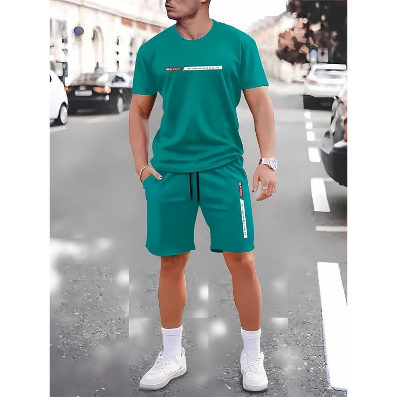 2026summer new men's casual suit men's street fashion T-shirt shorts two-piece set men's lightweight breathable sportswear